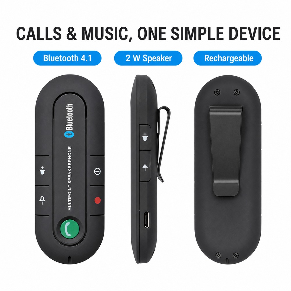 Audio Music Player - Bluetooth 4.1 Car Speakerphone Visor Clip