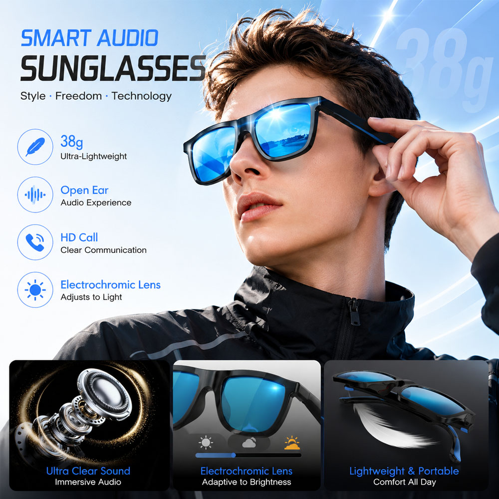 New AI Smart Audio Glasses 38g - Audio Music Arabic review and price