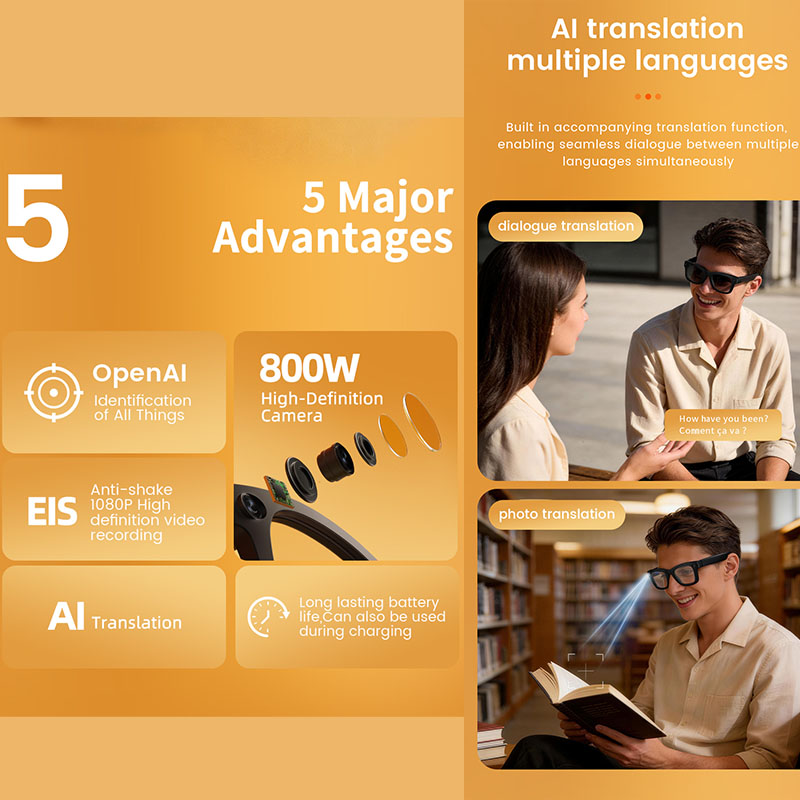 Smart Glasses 800W HD Camera A - Audio Music Recognition review and price