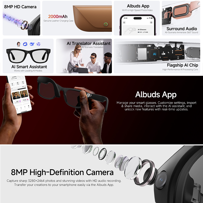 2026 New AI Smart Glasses 8MP  - Audio Music Arabic review and price